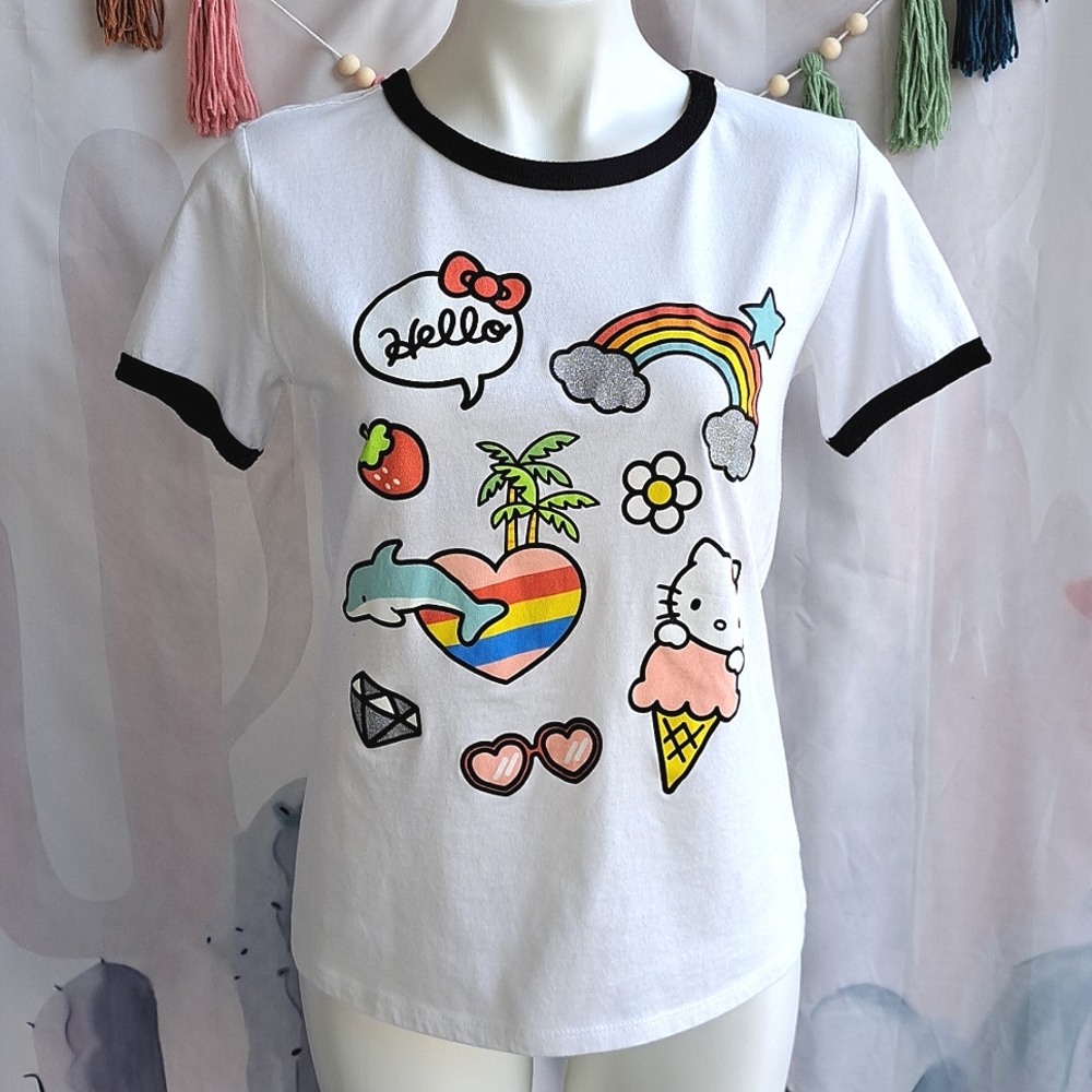 Box Lunch Sanrio Hello Kitty Summer Graphic Tee Sparkle White T Shirt large